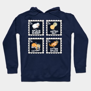 Space Animals Stamp | Funny Gift Ideas | Postage Stamps Hoodie